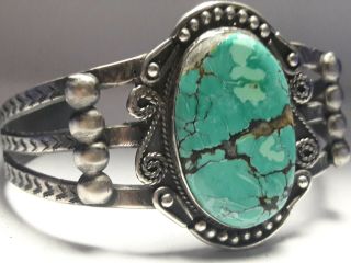Vintage Fred Harvey Sterling Silver Turquoise cuff bracelet 40 grams 2
