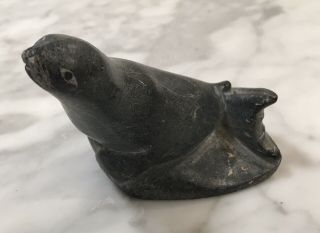 Vintage Inuit Seal Soapstone Hand Carved Stone Eskimo Art Carving Sculpture