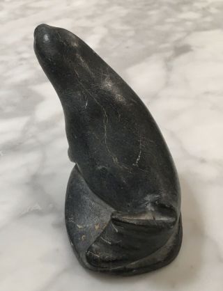 Vintage Inuit Seal Soapstone Hand Carved Stone Eskimo Art Carving Sculpture 3