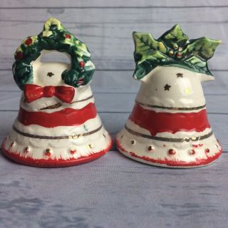 Vintage 1960 Ceramic Christmas Bells Salt & Pepper Shaker Japan Made Xmas
