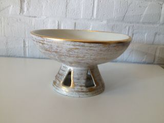 Vintage Royal Haeger Pottery Ceramic White & Gold Bowl / Candy Dish