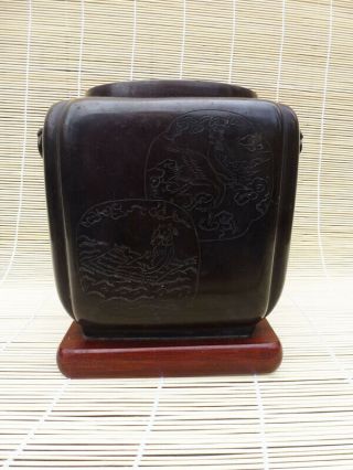 1 Vintage Japanese Bronze Hibachi,  Attached Wood Platform