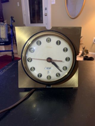 Vintage Ge Telechron No.  8h29 Black Alarm Brass Trim Electric Clock Calendar Usa
