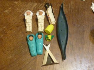 Vintage St Labre Indian Schools Plastic Indian Chief Figures/baby Papoose/teepee