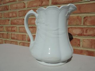 Antique J & G Meakin White Ironstone Wheat & Hops Lg Water Pitcher 9 