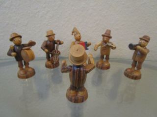 Vintage Set Of 6 German Carved Wood Figurine Musicians Band Germany