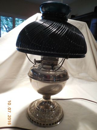 Antique B&h Bradley - Hubbard Converted Oil Lamp With Shade