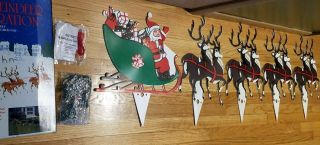 Vintage Santa Claus Sleigh And Reindeers Christmas Yard Decor Lighted Lawn Stake
