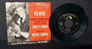 Vintage Elvis Presley Such A Night & Never Ending 45 Rpm Records Picture Sleeve