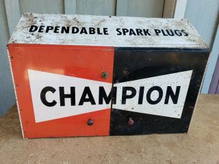 Vintage Champion Spark Plugs Metal Display Cabinet - Garage Advertising Cabinet