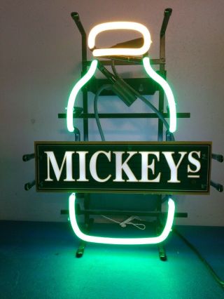 (vtg) Mickey Beer Grenade Bottle Neon Light Up Back Bar Sign Prototype Rare