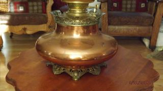 Antique Bradley and Hubbard B&H Converted COPPER OIL LAMP 2