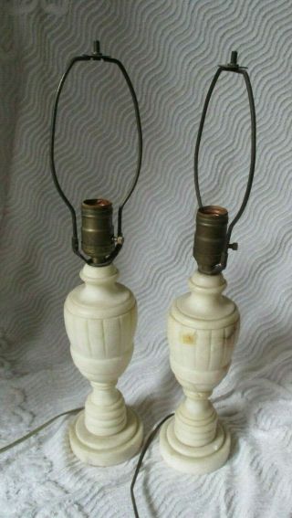 Set Of 2 Vintage Signed Italy Alabaster Marble 10 " Table Lamps Lights