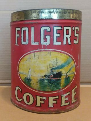 Huge Vintage Folgers 5lb Coffee Tin