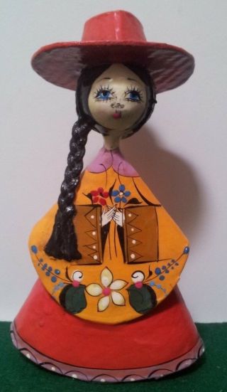 Vintage Mexico Ruiz Style Paper Mache Folk Art Lady - 6 1/2 " Tall