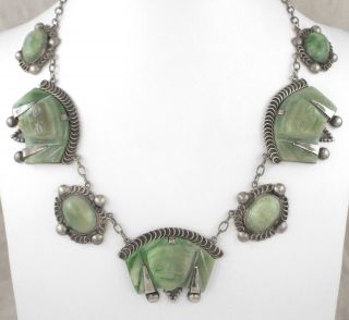 1890s - Antique Mexican Art Piece - Sterling Silver Carved Stones Necklace