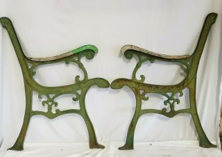 Vintage Cast Iron Outdoor Patio,  Park Bench Frame,  Arms,  Legs,  Old Green Paint