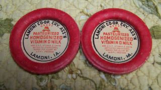 2 Vintage Milk Bottle Caps Lamoni Co - Op Cry Assn Lamoni Iowa Nos