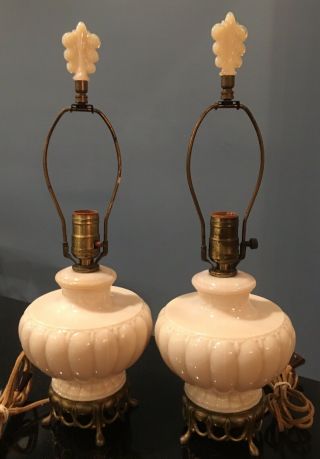 Pair Vintage Aladdin Alacite Electric Lamps W/finials Model G - 293 Bottom Sockets