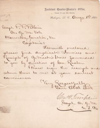 1863 Letter Signed By Charles Henry Tompkins - Civil War - Medal Of Honor