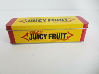 Metal Tin Box Wrigley ' s Juicy Fruit Chewing Gum Hinged Container Advertising 2