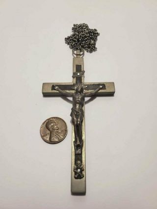 Vintage Giant Crucifix Cross Necklace Pendant - Made In Italy