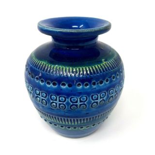 Mid Century Modern Aldo Londi Rimini Blue Vase Flavia Montelupo Italy Vintage 4 "