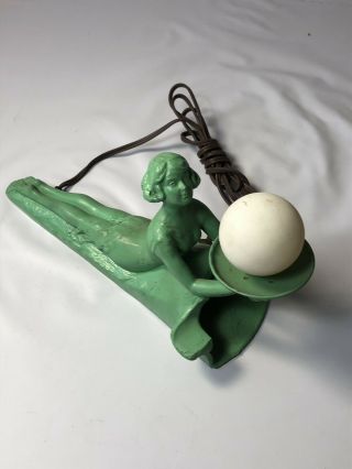 Vintage Art Deco Nude Lady Lamp With Ashtray Green Paint