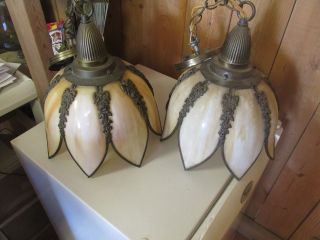 1 AVAILABLE Vintage Stained Glass Tulip Shape Pendant Ceiling Light 11 