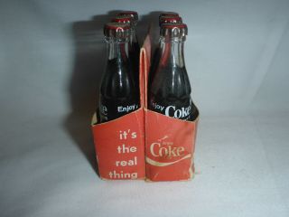 Vintage 6 - Pack Carrier Mini Miniature Glass Coke Coca - Cola Bottles Metal Caps 2