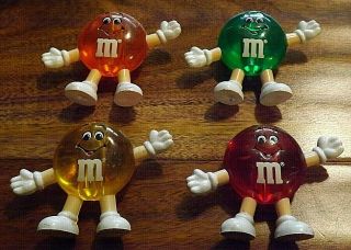 4 Vintage M & M Candy Figures Pencil Holder Yellow Red Orange Green Ships Fast