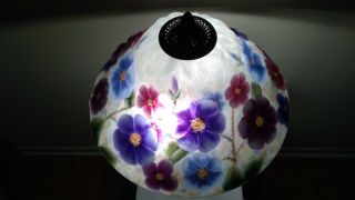 Vintage Dale Tiffany Reverse Painted Puffy Glass Shade on Brown Metal Base Lamp 3