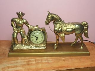 Vintage United Clock Company Cowboy Horse Clock