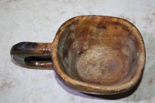 Old Antique Primitive Hand Carved Wooden Kovsh Cup Bowl Rustic Home Decor 8 "