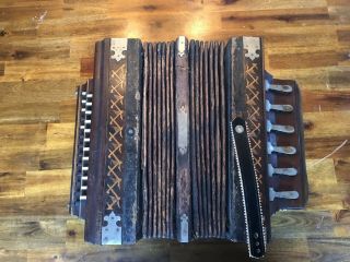 Rare Antique 1850 Diatonic Wood Accordion Vintage Squeeze Box Austria Parts Fix