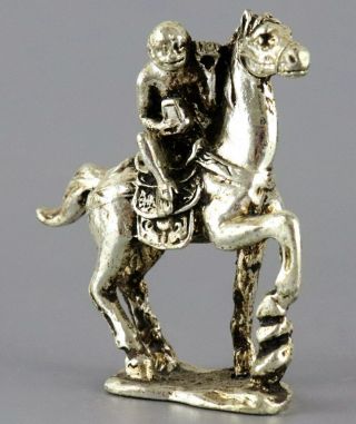 Collectable China Tibet Silver Hand Carve Horse & Monkey Moral Auspicious Statue 2