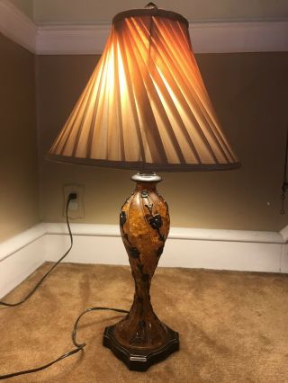 Vintage Heavy Gorgeous Amber Table Lamp With Shade 29”