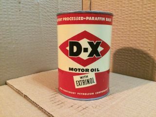 Vintage D - X Extrinol Motor Oil Can Metal Full Mobil Sinclair Tydol Conoco Texaco