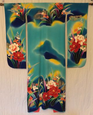 Vintage Japanese Kimono Floral Pattern Display Piece