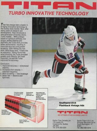 1985 Titan Hockey Stick " Mike Bossy " York Islanders Vintage Print Ad