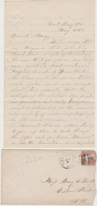 1865 Civil War Soldier Letter Fort Berry Va - 50th Ny Engineers End Of The War