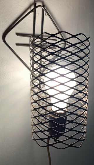 Vintage 50s Black Wire Wall Hanging Sconce Lamp Mid Century Modern Atomic Era