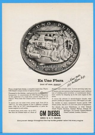 1963 Gm Detroit Diesel Series 53 71 Engine Ex Uno Plura Coin Photo 1960s Ad