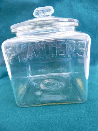 Vintage Clear Glass Planters Peanut Jar With Peanut Knob Lid