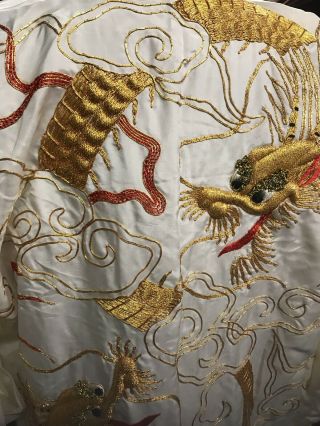Antique/Vintage Chinese Silk hand Embroidered 3 Head Dragon Kimono Robe 3