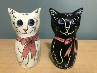 Cats By Nina Lyman Black & White Cat Figurine Large Salt & Pepper Shakers 7 6.  5 "