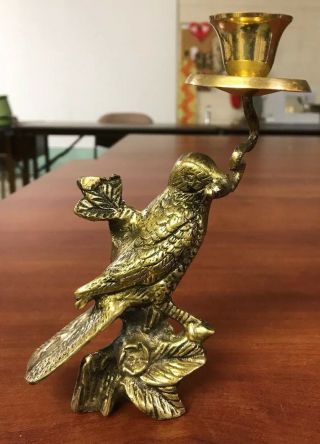 Vintage Brass Candle Holder Bird & Snake Made In India 7” Tall