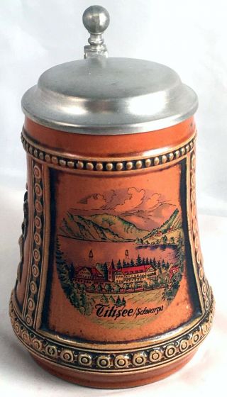 Vintage Gerztl Pewter Lidded German Beer Stein Titisee Schwarzw Cond.