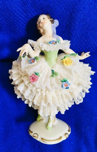 Porcelain Dresden Volkstedt Delicate Lace Dress Ballerina Made In Germany