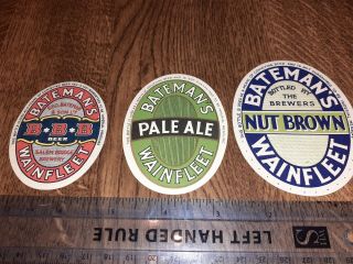 3 X Vintage Beer Paper Label (batemans Wainfleet Brewery) Nut Brown/bbb/pale Ale